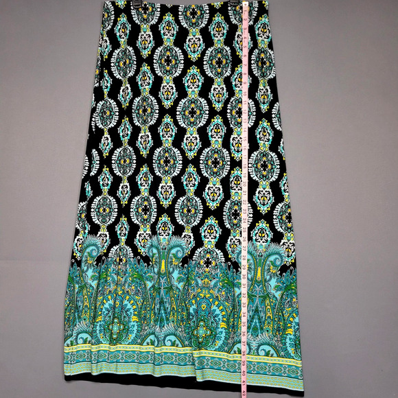 Cato Maxi Skirt Womens Plus Size 18/20W Black Turquoise Paisley Border Stretches - Picture 6 of 11